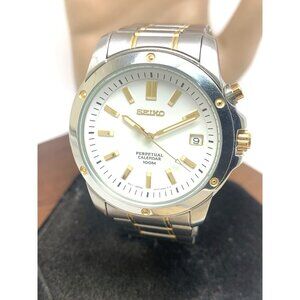 Seiko Men's Watch 6A32-00B0 Perpetual Calendar White Dial Two Tone Steel 38mm